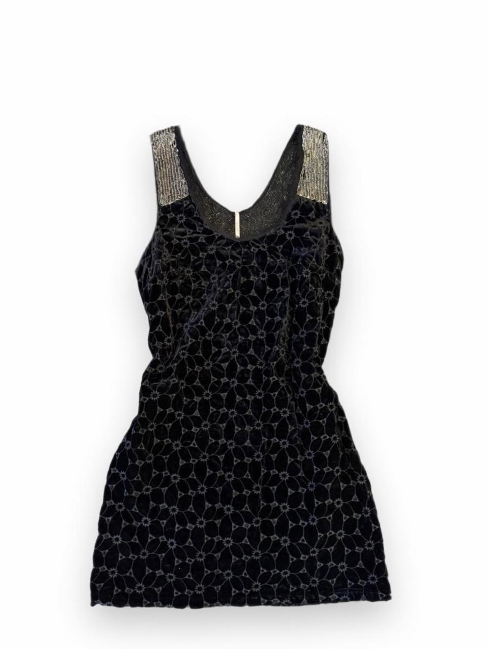Free People Black Velvet Chemise with Beaded Shoulder Straps